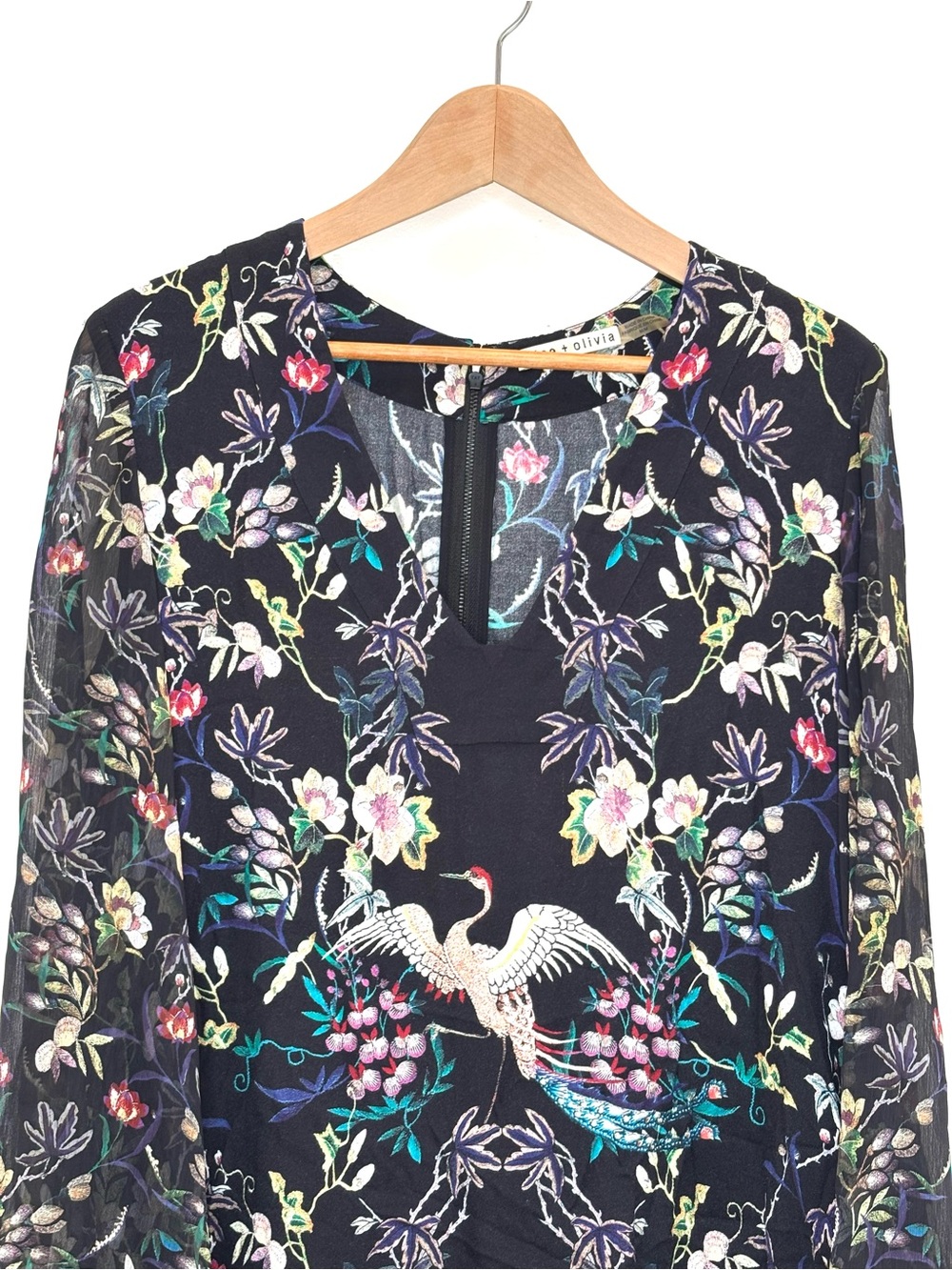 Alice + Olivia Zia Mythical Garden Kaftan Mini Dress Size Medium Floral Black - Picture 4 of 11